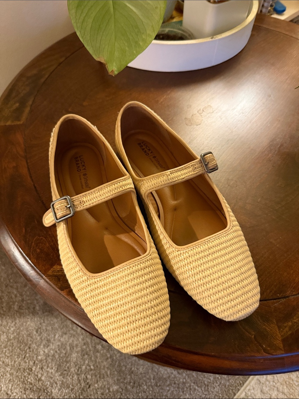 Lucky Brand Woven Tan Mary Jane Flats with Buckle